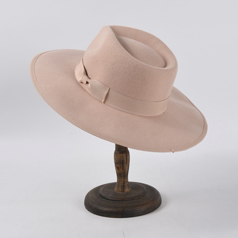 Light Taupe Wide Brim Grosgrain Band Panama Hat - Picture 4 of 10